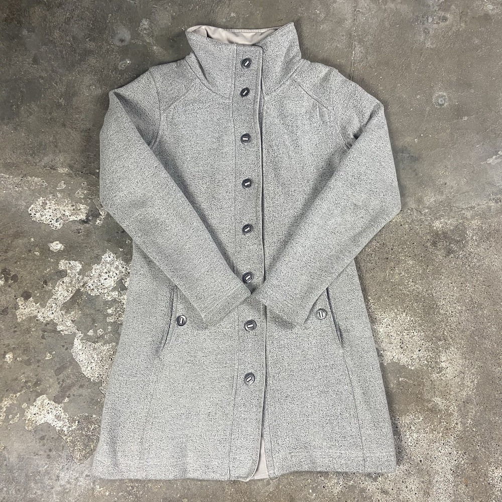 KÜHL Alpaca Fleece Jacket Women's Size Small Gray Long Full Button Hiking Coat